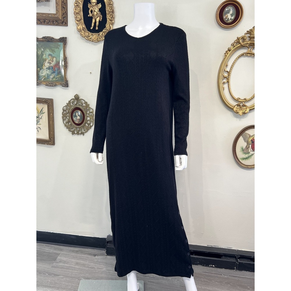 Blank Black Long Sleeve Cable Knit Button Side Maxi Sweater Dress Size M
